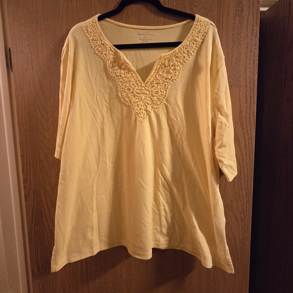 Yellow Women's Top with Lace Detail